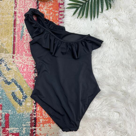 $139 Boden Black Padded Ruffle One Shoulder One Piece Swimsuit 14 Minimalist - Picture 2 of 5